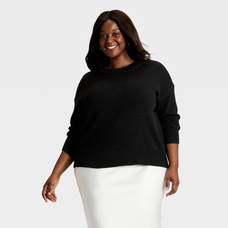 slide 1 of 3, Women's Woolen Crew Pullover Sweater - A New Day™ Black XXL, 1 ct