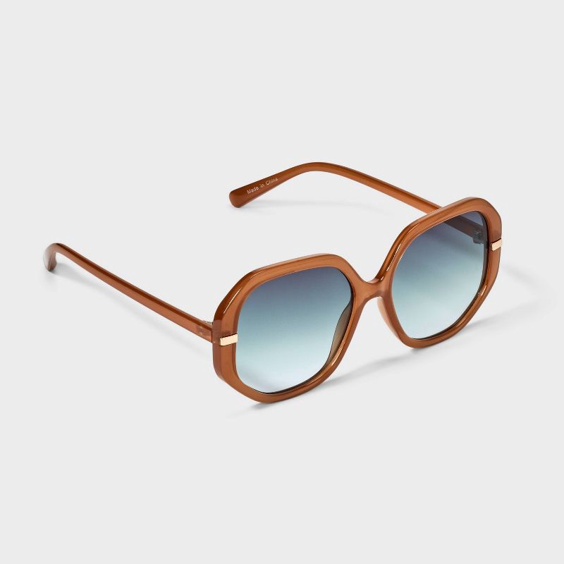 slide 2 of 2, Women's Oversized Hexagonal Round Sunglasses - A New Day™ Brown, 1 ct