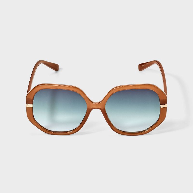 slide 1 of 2, Women's Oversized Hexagonal Round Sunglasses - A New Day™ Brown, 1 ct
