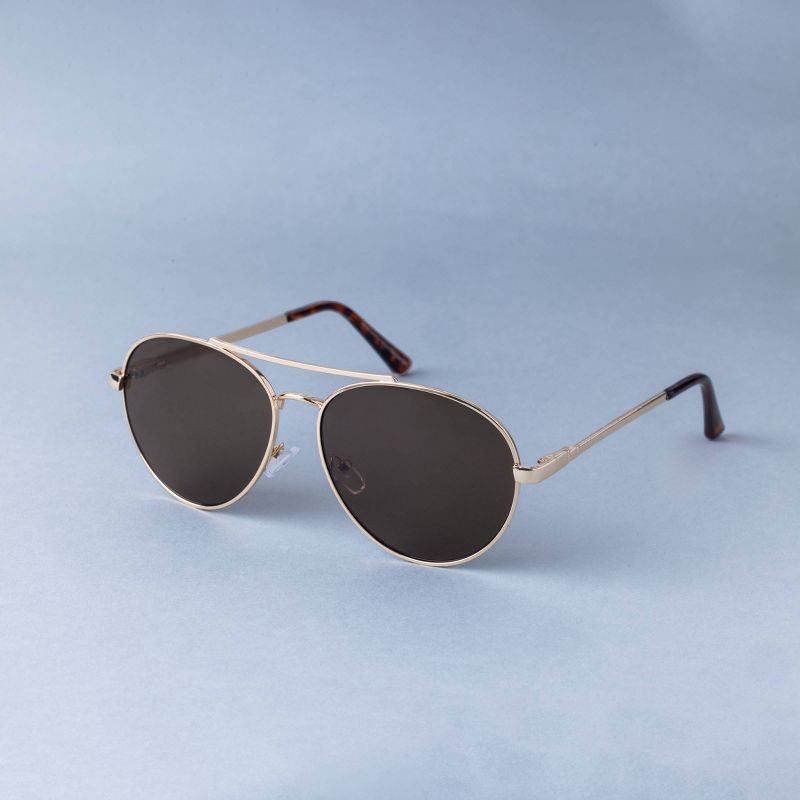 slide 2 of 2, Women's Round Aviator Metal Sunglasses - A New Day™ Gold, 1 ct