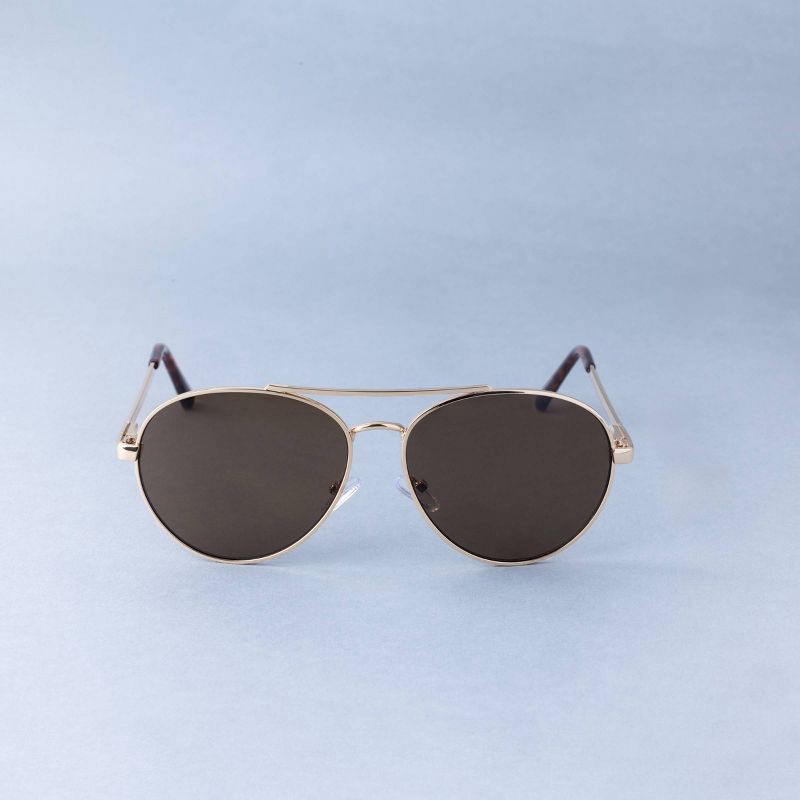 slide 1 of 2, Women's Round Aviator Metal Sunglasses - A New Day™ Gold, 1 ct