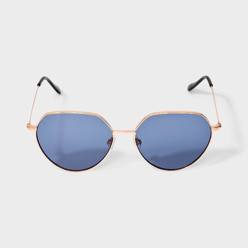 slide 1 of 4, Women's Shiny Metal Oval Sunglasses - Universal Thread™ Gold, 1 ct