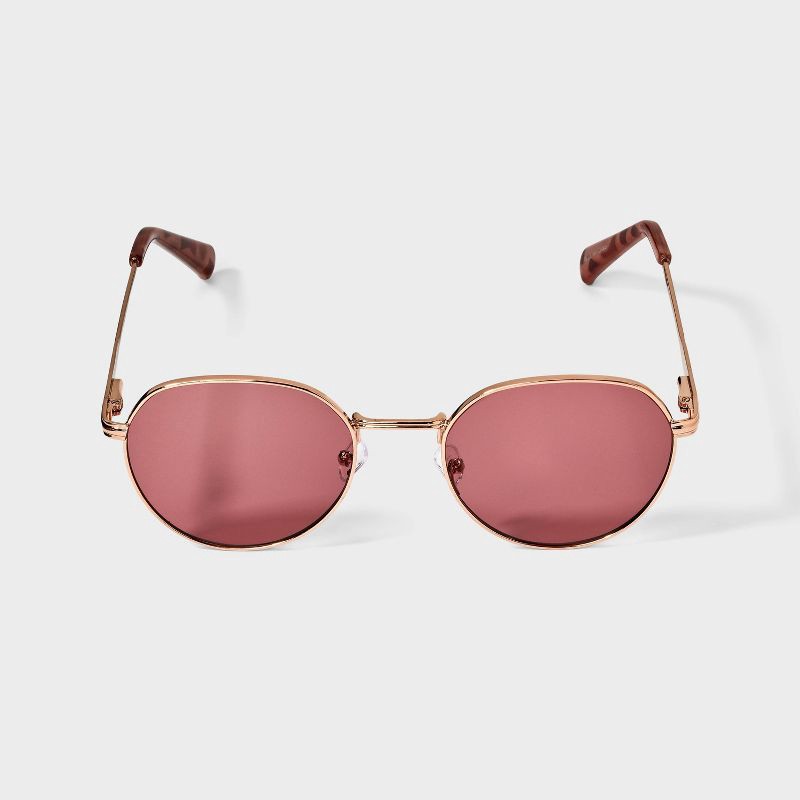 slide 1 of 2, Women's Metal Round Sunglasses - A New Day™ Rose Gold, 1 ct