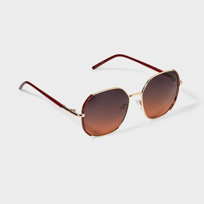 slide 2 of 2, Women's Oversized Butterfly Angular Metal Sunglasses - A New Day™ Brown, 1 ct