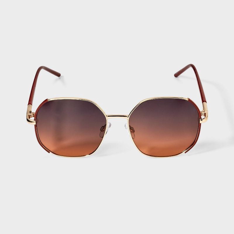slide 1 of 2, Women's Oversized Butterfly Angular Metal Sunglasses - A New Day™ Brown, 1 ct