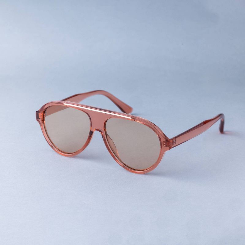 slide 2 of 2, Women's Round Flattop Plastic Aviator Sunglasses - A New Day™ Pink, 1 ct