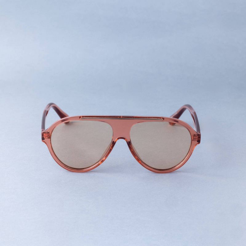 slide 1 of 2, Women's Round Flattop Plastic Aviator Sunglasses - A New Day™ Pink, 1 ct