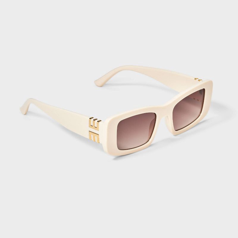 slide 2 of 2, Women's Rectangle with Metal Temples Sunglasses - A New Day™ Ivory, 1 ct