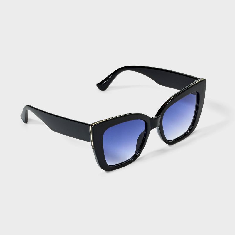 slide 2 of 2, Women's Oversized Cateye with Metal Sunglasses - A New Day™ Black, 1 ct