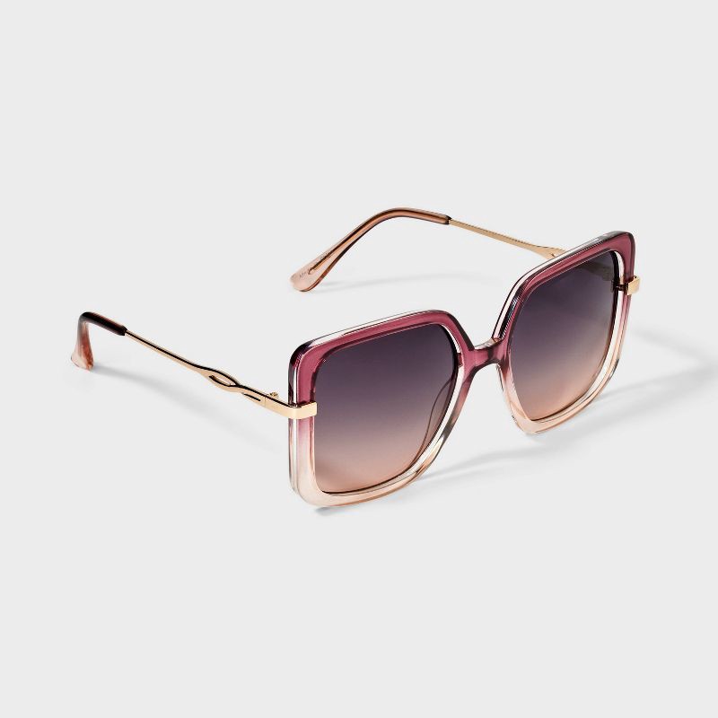 slide 2 of 2, Women's Oversized Ombre Square Plastic and Metal Sunglasses - A New Day™ Pink, 1 ct