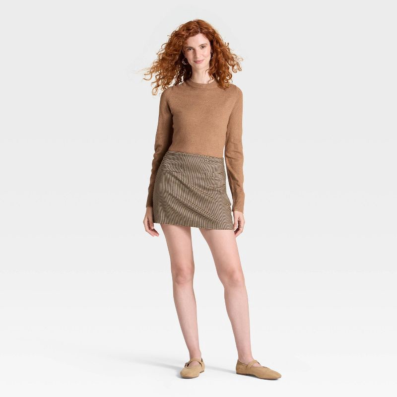 slide 3 of 3, Women's Slim Fit Cozy Knit Pullover Sweater - A New Day™ Brown M, 1 ct