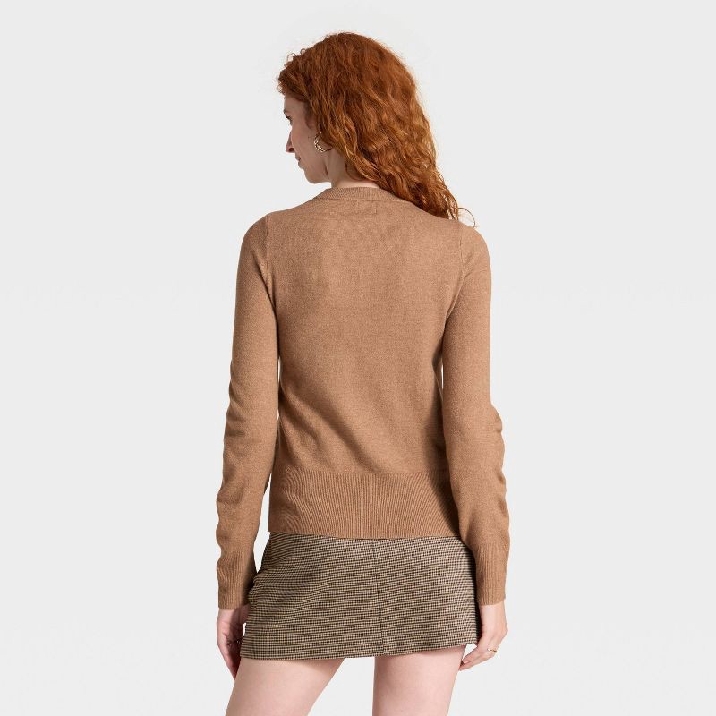 slide 2 of 3, Women's Slim Fit Cozy Knit Pullover Sweater - A New Day™ Brown L, 1 ct