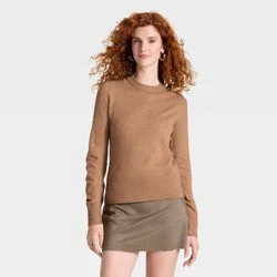 Women's Long Sleeve Slim Fit Cozy Knit Pullover Sweater - A New Day™ Brown XL