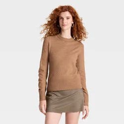 Women's Long Sleeve Slim Fit Cozy Knit Pullover Sweater - A New Day™ Brown XL