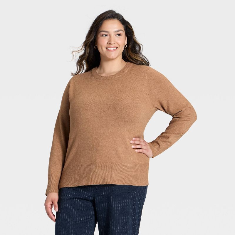 slide 1 of 3, Women's Slim Fit Cozy Knit Pullover Sweater - A New Day™ Brown XXL, 1 ct