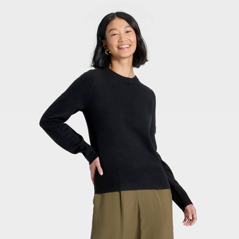 slide 1 of 3, Women's Slim Fit Cozy Knit Pullover Sweater - A New Day™ Black XL, 1 ct