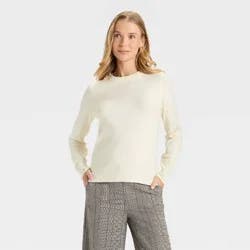 Women's Long Sleeve Slim Fit Cozy Knit Pullover Sweater - A New Day™ Cream S