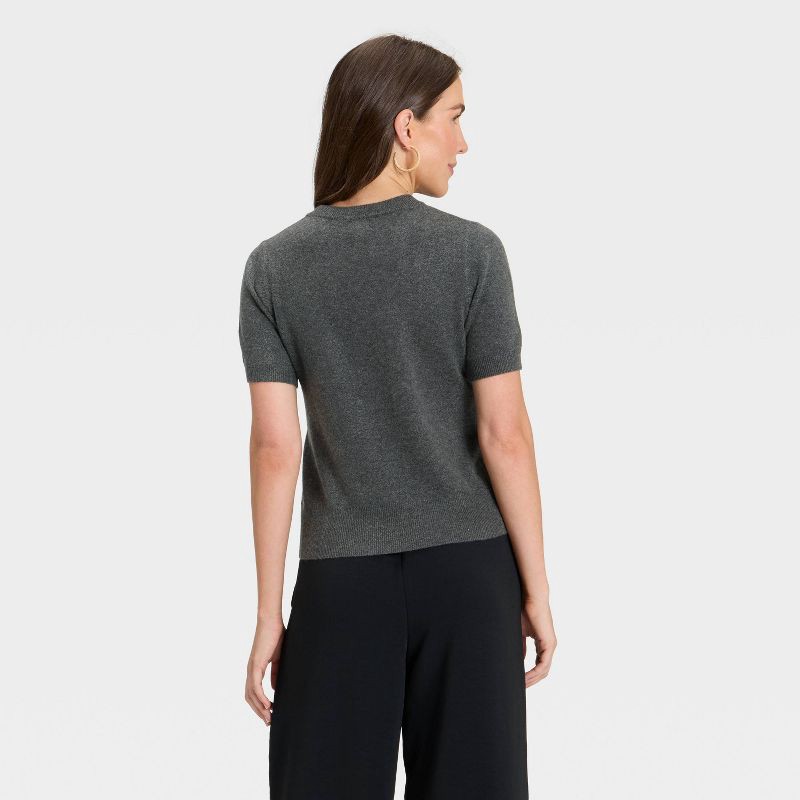 slide 2 of 3, Women's Short Sleeve Cozy Knit Sweater - A New Day™ Charcoal Gray XS, 1 ct