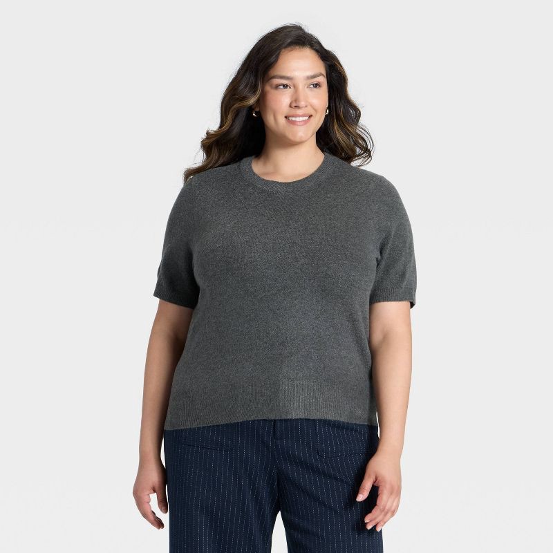 slide 1 of 3, Women's Short Sleeve Cozy Knit Sweater - A New Day™ Charcoal Gray XXL, 1 ct