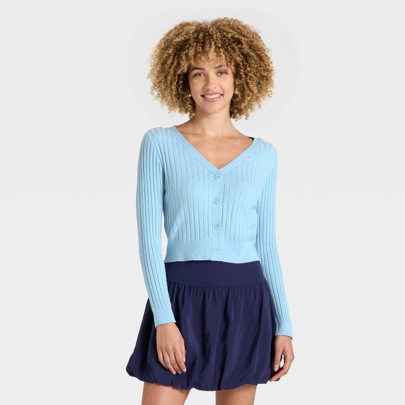 slide 1 of 3, Women's Button-Front Cardigan - A New Day™ Blue XL, 1 ct
