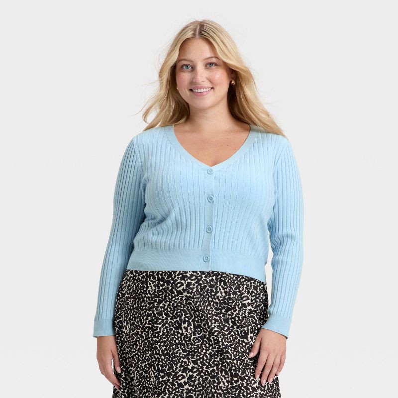 slide 1 of 3, Women's Button-Front Cardigan - A New Day™ Blue XXL, 1 ct