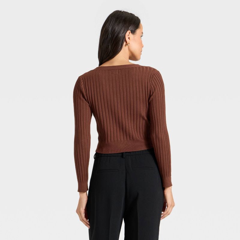 slide 2 of 3, Women's Button-Front Cardigan Sweater - A New Day™ Brown S, 1 ct