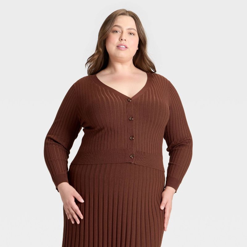 slide 1 of 3, Women's Button-Front Cardigan - A New Day™ Brown XXL, 1 ct