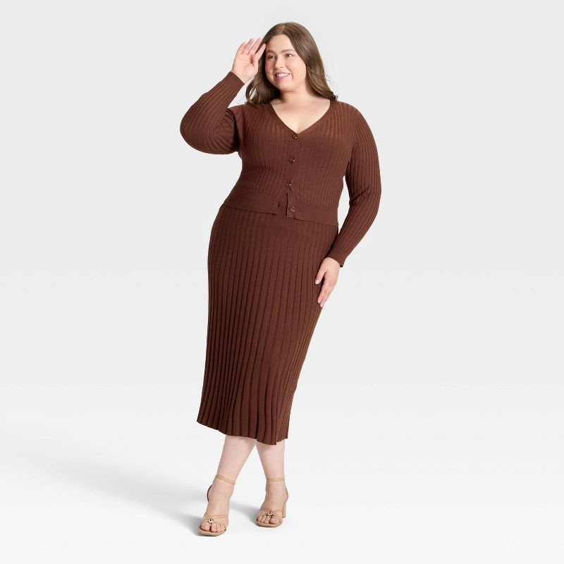 slide 3 of 3, Women's Button-Front Cardigan - A New Day™ Brown XXL, 1 ct
