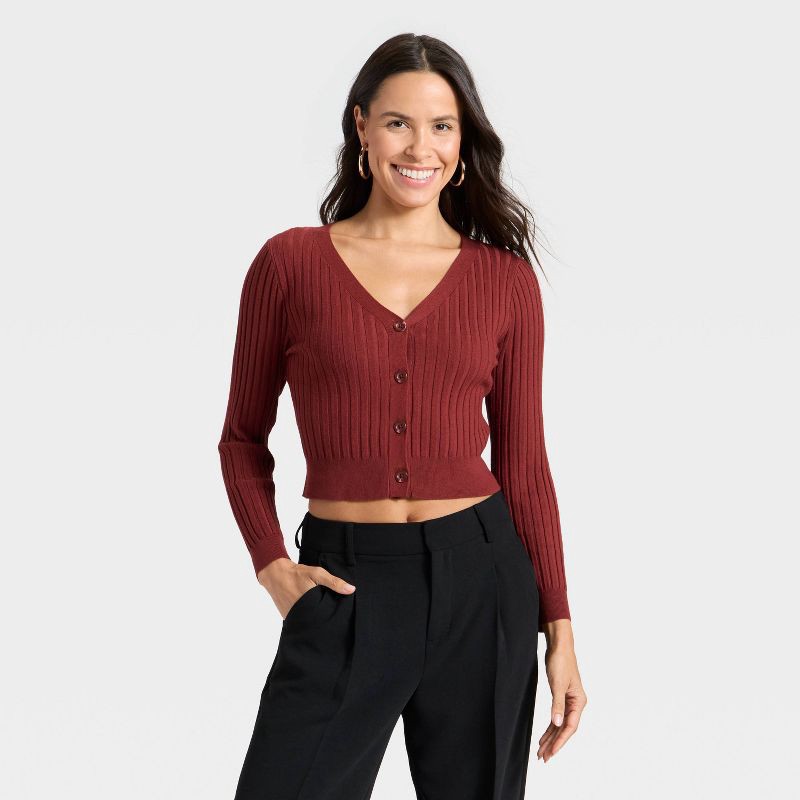 slide 1 of 3, Women's Button-Front Cardigan - A New Day™ Maroon XL, 1 ct