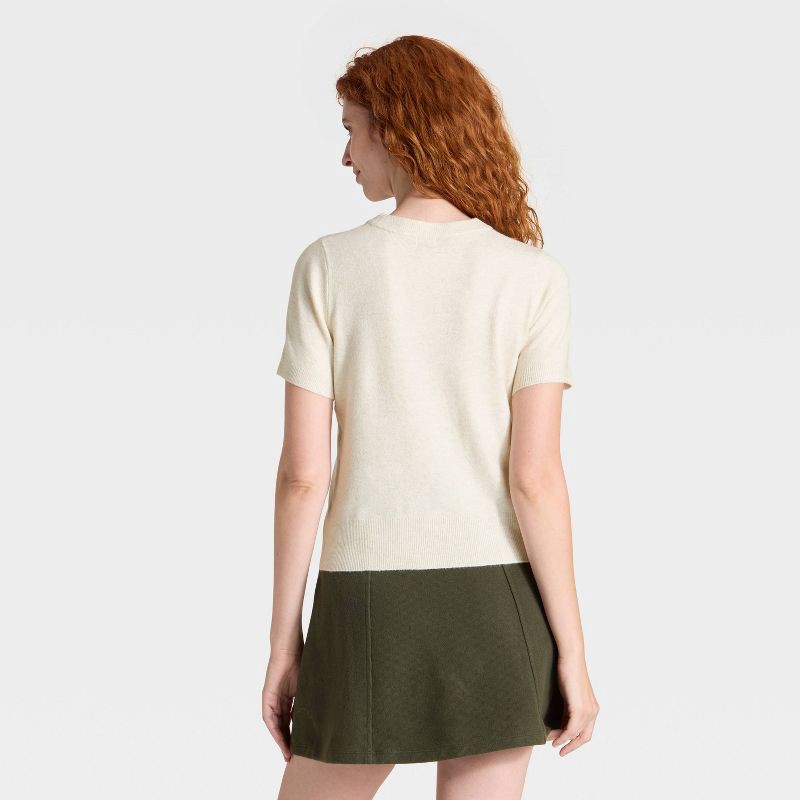 slide 2 of 3, Women's Short Sleeve Cozy Knit Sweater - A New Day™ Oatmeal XS, 1 ct