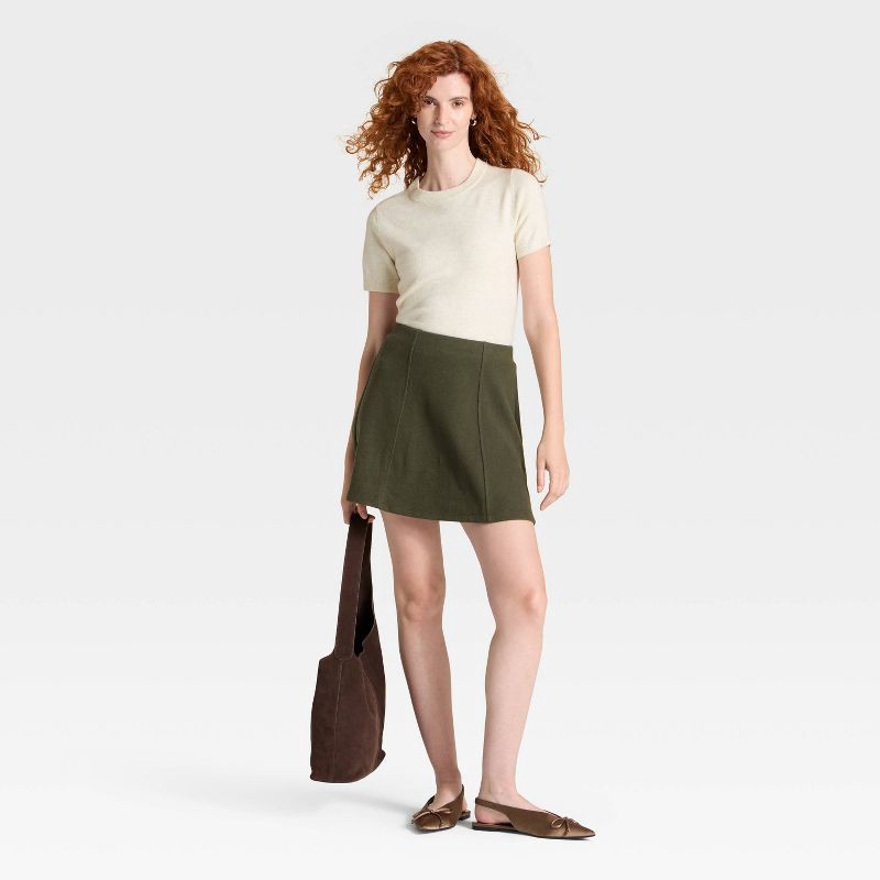 slide 3 of 3, Women's Short Sleeve Cozy Knit Sweater - A New Day™ Oatmeal S, 1 ct