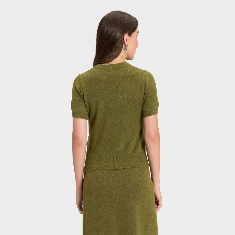 slide 2 of 3, Women's Short Sleeve Cozy Knit Sweater - A New Day™ Green S, 1 ct