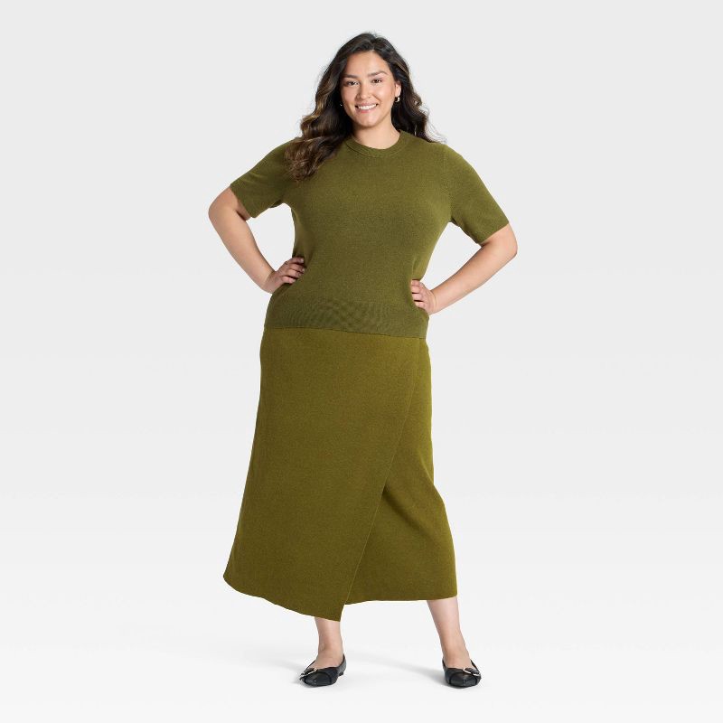 slide 3 of 3, Women's Short Sleeve Cozy Knit Sweater - A New Day™ Green XXL, 1 ct