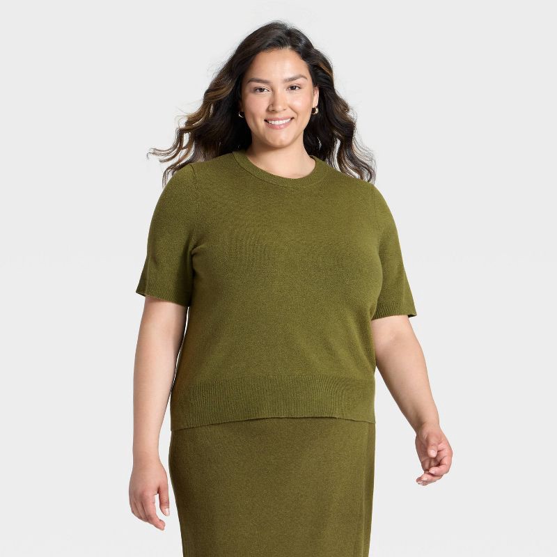 slide 1 of 3, Women's Short Sleeve Cozy Knit Sweater - A New Day™ Green XXL, 1 ct