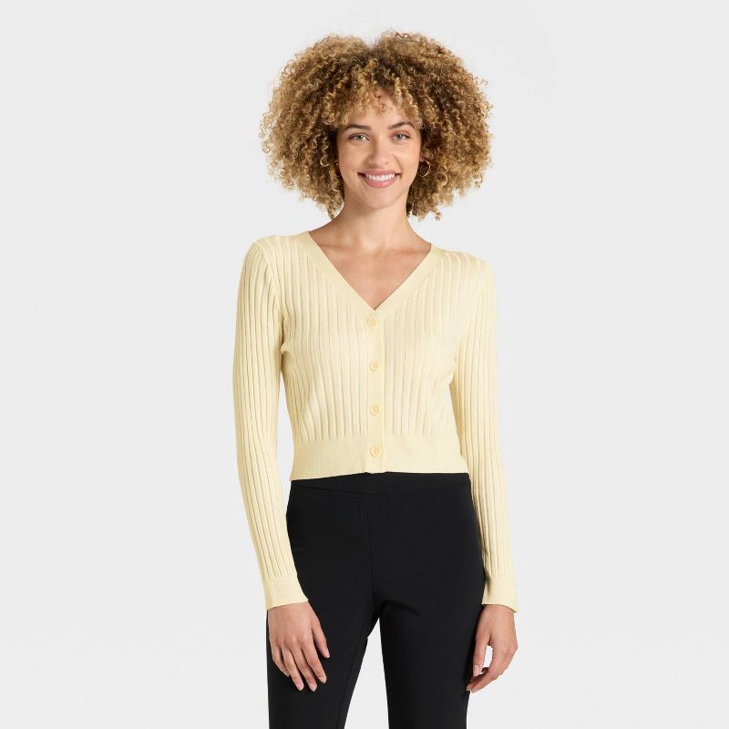 slide 1 of 3, Women's Button-Front Cardigan - A New Day™ Cream M, 1 ct