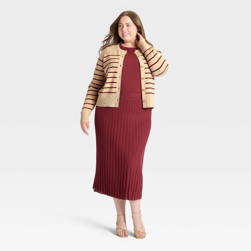 slide 3 of 3, Women's Lady Jacket Cardigan Sweater - A New Day™ Taupe/Burgundy Striped XXL, 1 ct