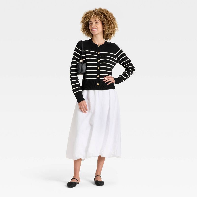 slide 3 of 3, Women's Lady Jacket Cardigan Sweater - A New Day™ Black/White Striped XS, 1 ct