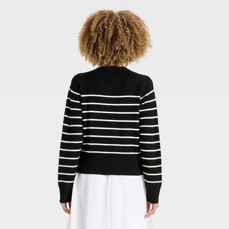 slide 2 of 3, Women's Lady Jacket Cardigan Sweater - A New Day™ Black/White Striped L, 1 ct