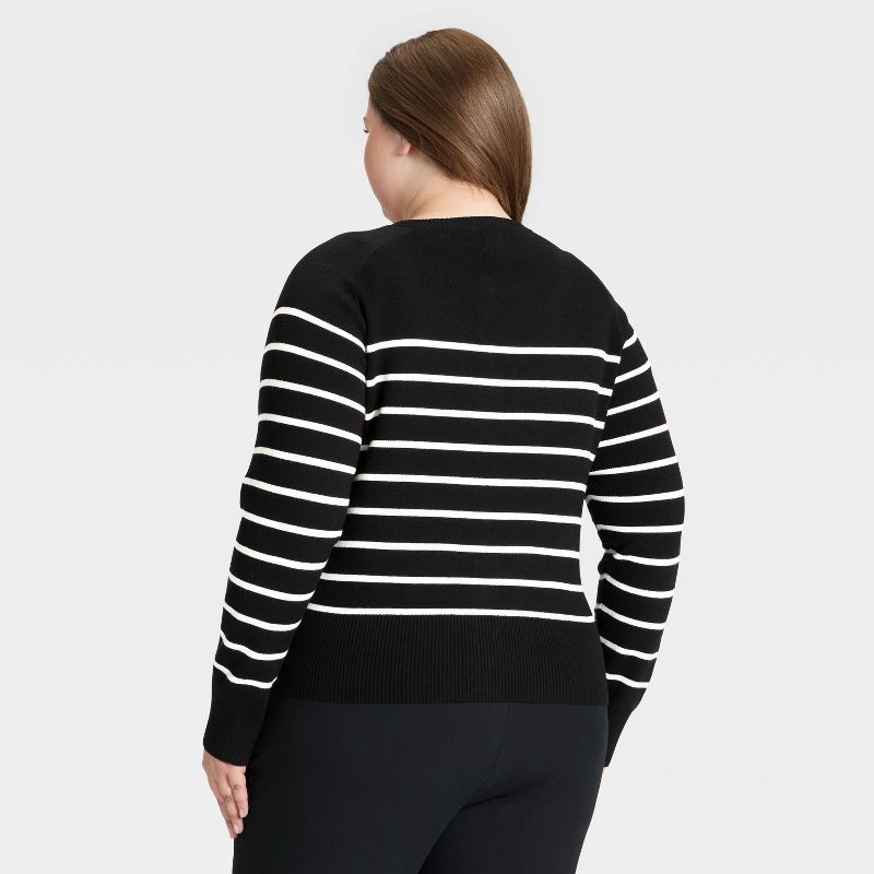 slide 2 of 3, Women's Lady Jacket Cardigan Sweater - A New Day™ Black/White Striped XXL, 1 ct