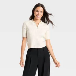 Women's Half Zip Pullover Sweater - A New Day™ Cream S