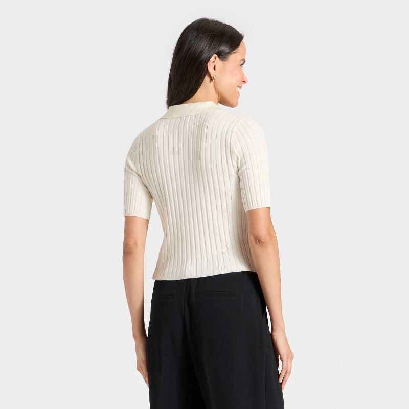 slide 2 of 3, Women's Half Zip Pullover Sweater - A New Day™ Cream L, 1 ct