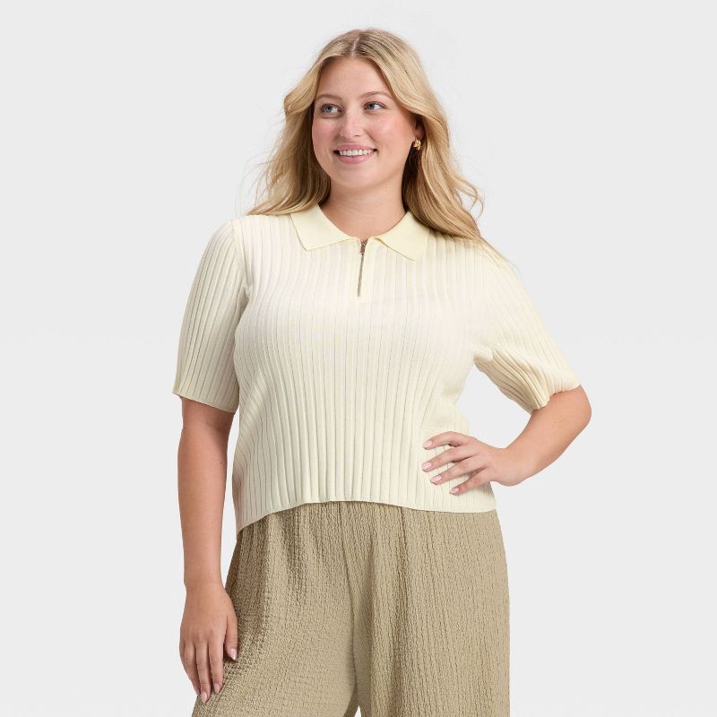 slide 1 of 3, Women's Half Zip Pullover Sweater - A New Day™ Cream XXL, 1 ct
