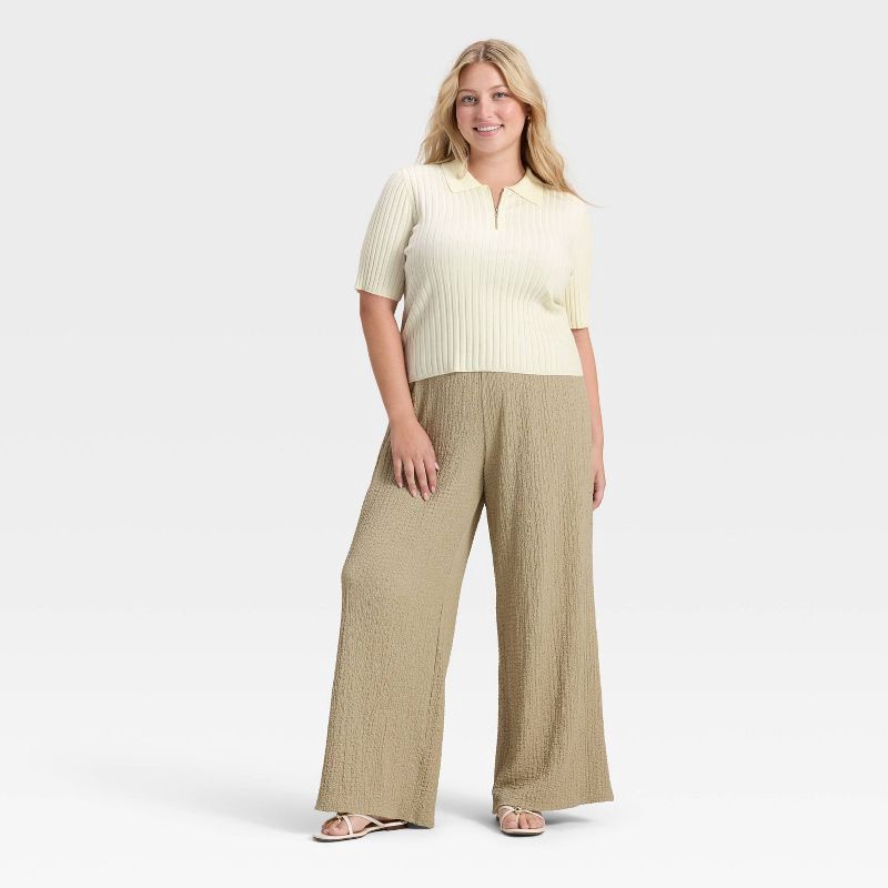 slide 3 of 3, Women's Half Zip Pullover Sweater - A New Day™ Cream XXL, 1 ct