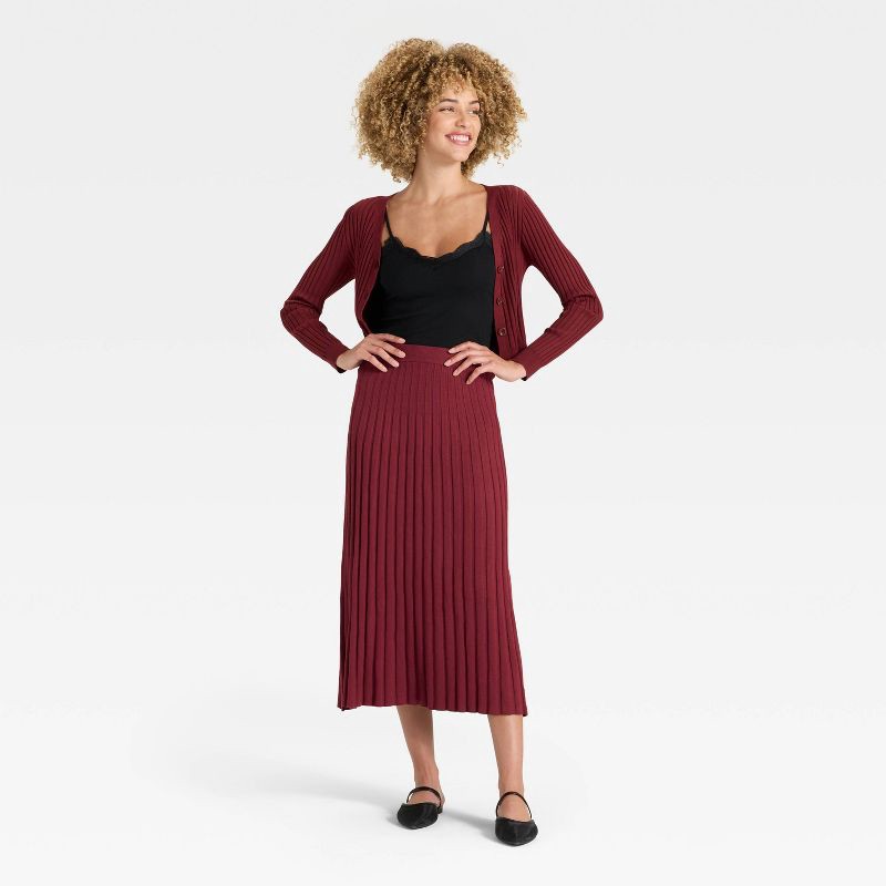 slide 3 of 3, Women's Ribbed Mini Sweater Skirt - A New Day™ Maroon S, 1 ct