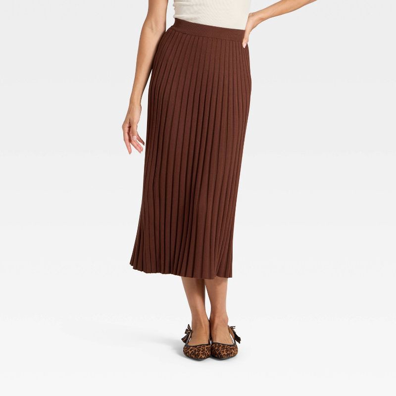 slide 1 of 3, Women's Ribbed Mini Sweater Skirt - A New Day™ Brown XL, 1 ct