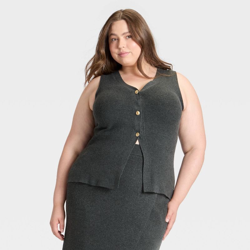 slide 1 of 3, Women's Button Sweater Vest - A New Day™ Charcoal Gray XXL, 1 ct