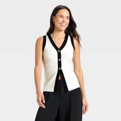 Women's Button Sweater Vest - A New Day™ Cream/Black S