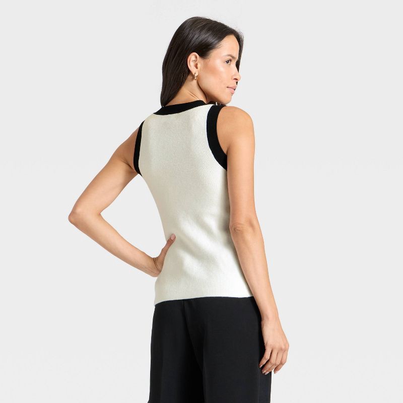 slide 2 of 3, Women's Button Sweater Vest - A New Day™ Cream/Black L, 1 ct