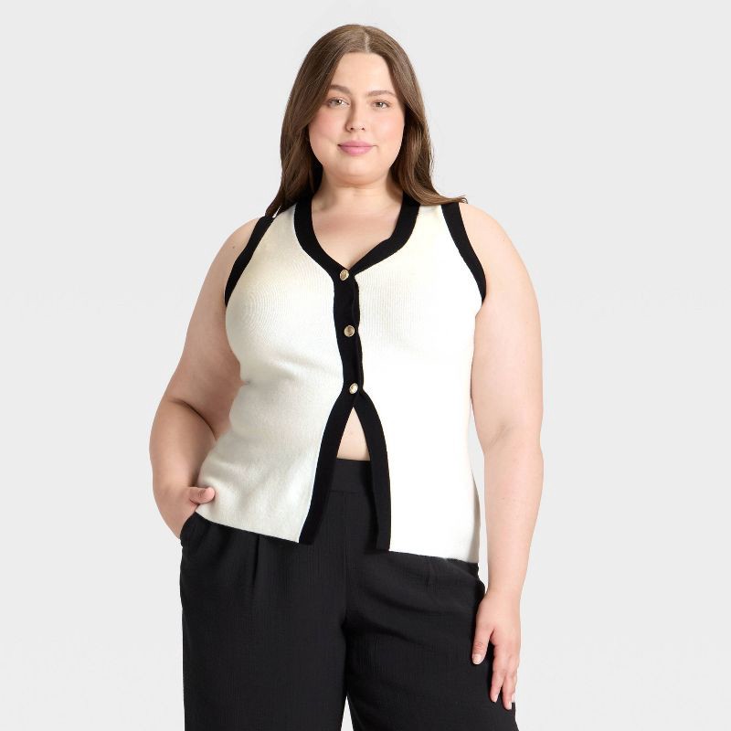 slide 1 of 3, Women's Button Sweater Vest - A New Day™ Cream/Black XXL, 1 ct