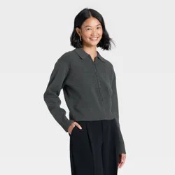 Women's Full Zip Cardigan - A New Day™ Charcoal Gray M